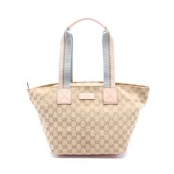 GUCCI GG Canvas Tote Bag Leather Women's Beige Pink 131230