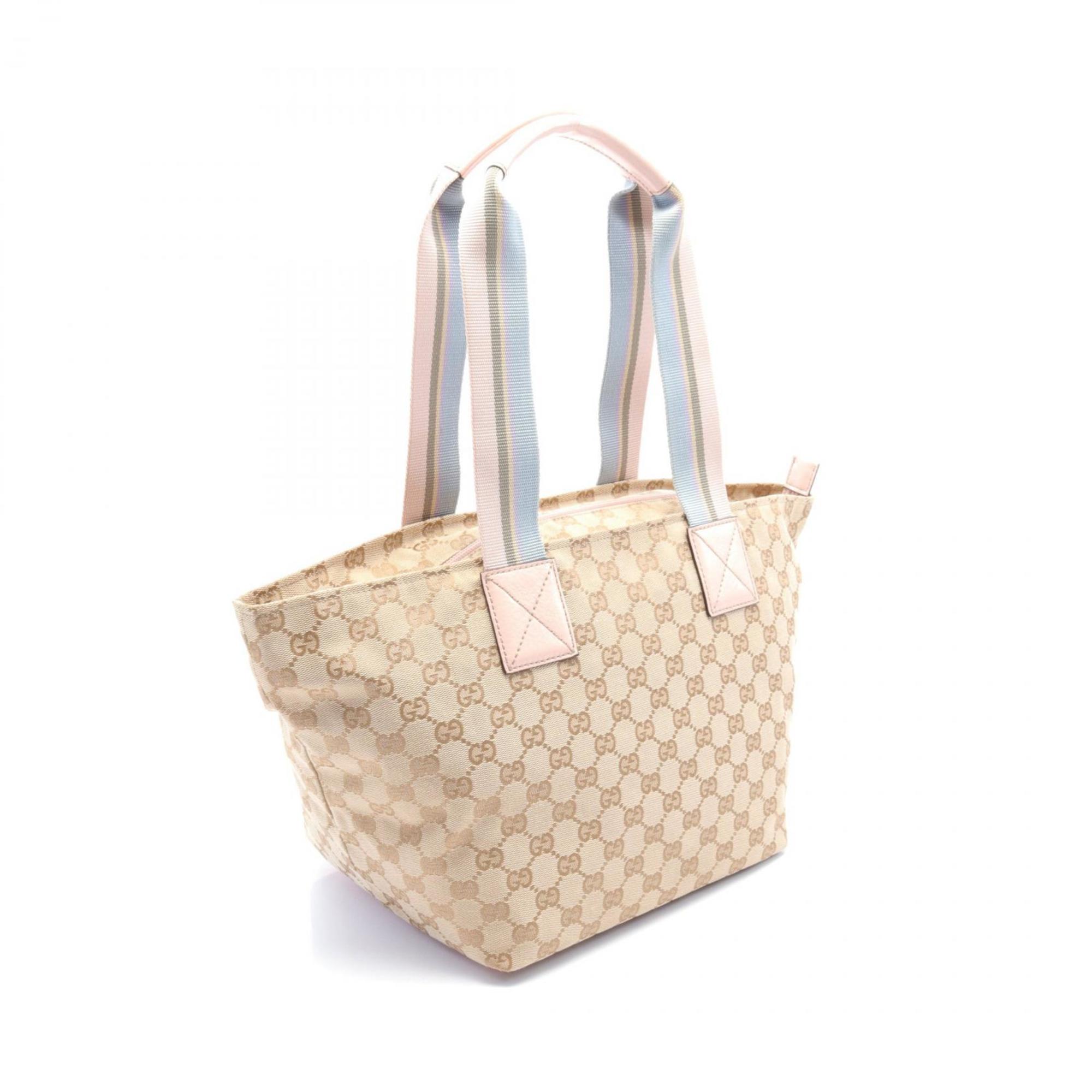 GUCCI GG Canvas Tote Bag Leather Women's Beige Pink 131230