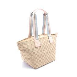 GUCCI GG Canvas Tote Bag Leather Women's Beige Pink 131230