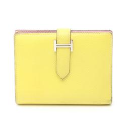 Hermes HERMES Bearn Compact Lime Mauve Silvestre Bi-fold Wallet Epsom Leather Women's Yellow