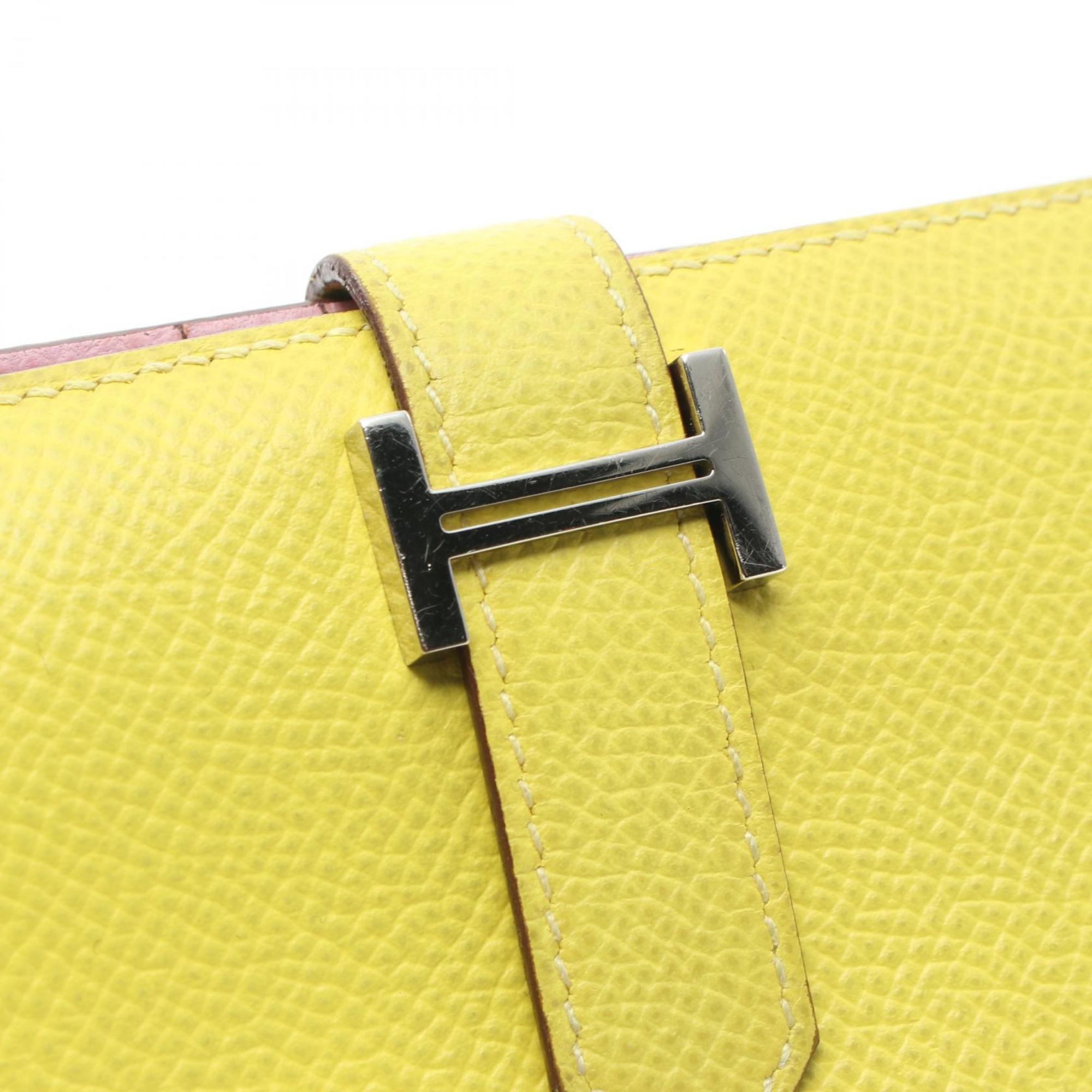 Hermes HERMES Bearn Compact Lime Mauve Silvestre Bi-fold Wallet Epsom Leather Women's Yellow