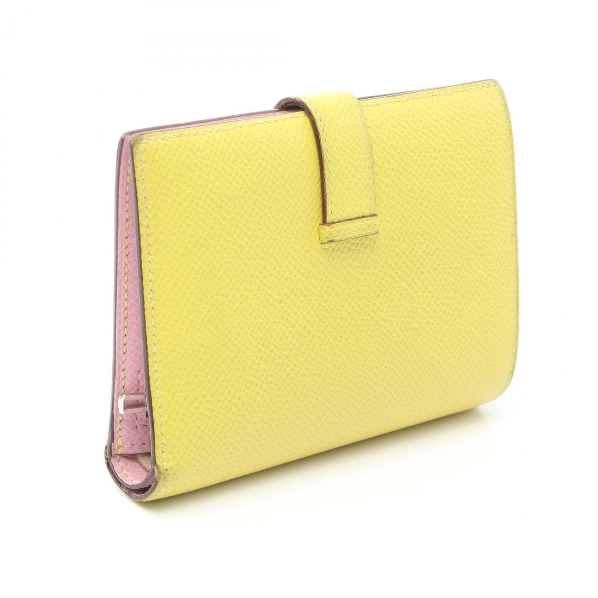 Hermes HERMES Bearn Compact Lime Mauve Silvestre Bi-fold Wallet Epsom Leather Women's Yellow