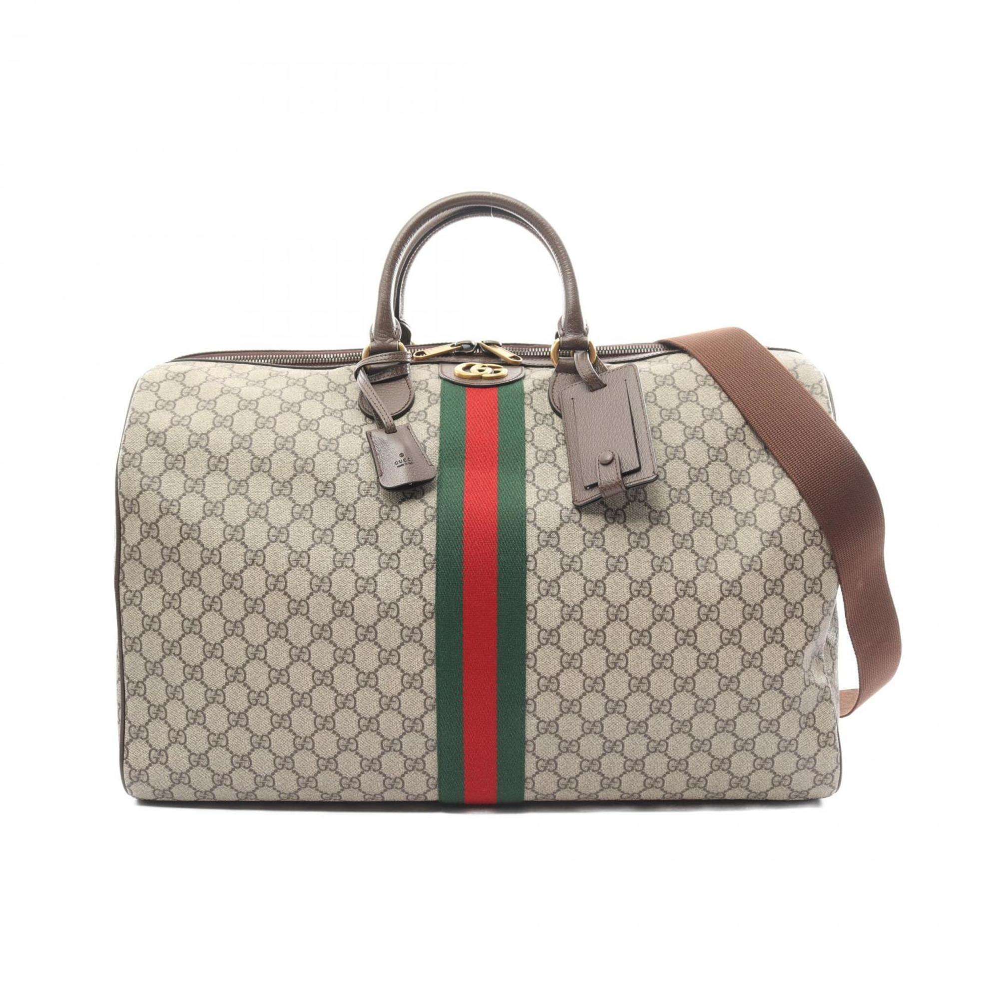 Gucci GG Supreme Sherry Line Boston Bag, Coated Canvas, Leather, Men's, Women's, Beige, Brown, Multicolor, 5479599C2ST8746