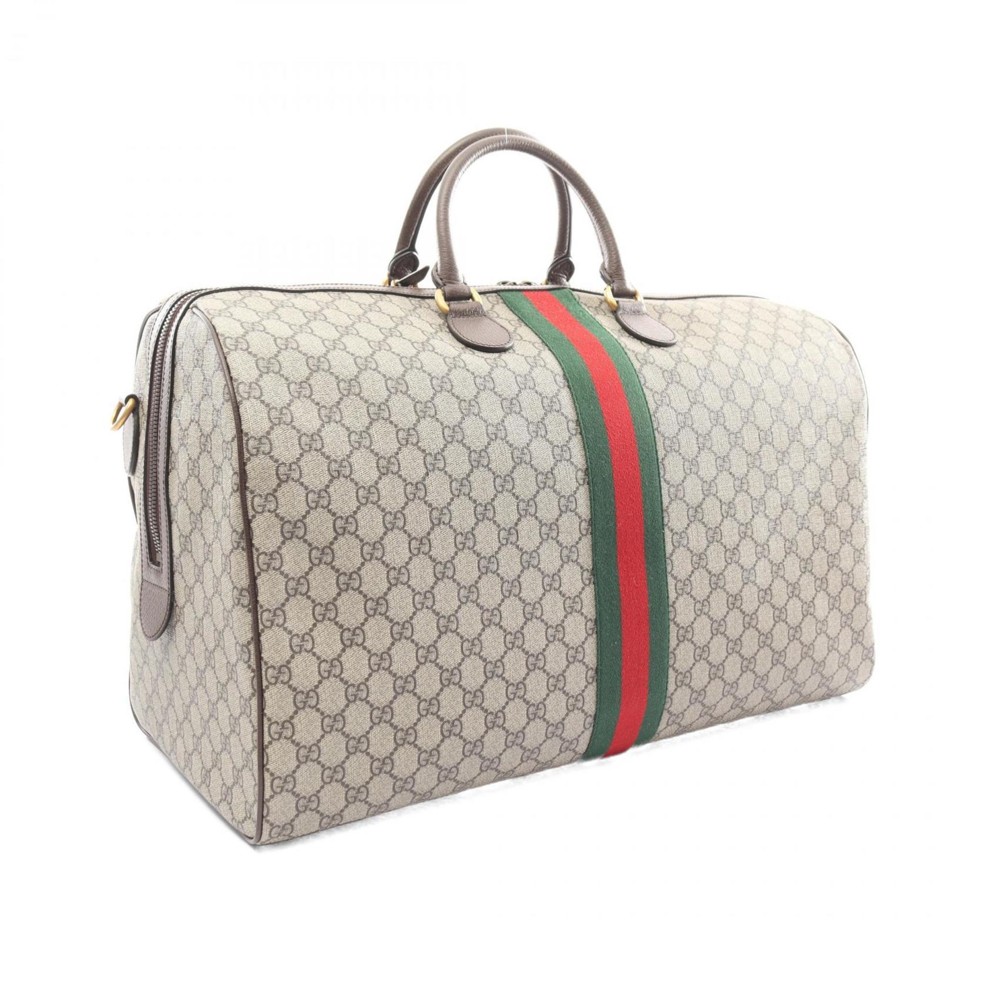 Gucci GG Supreme Sherry Line Boston Bag, Coated Canvas, Leather, Men's, Women's, Beige, Brown, Multicolor, 5479599C2ST8746