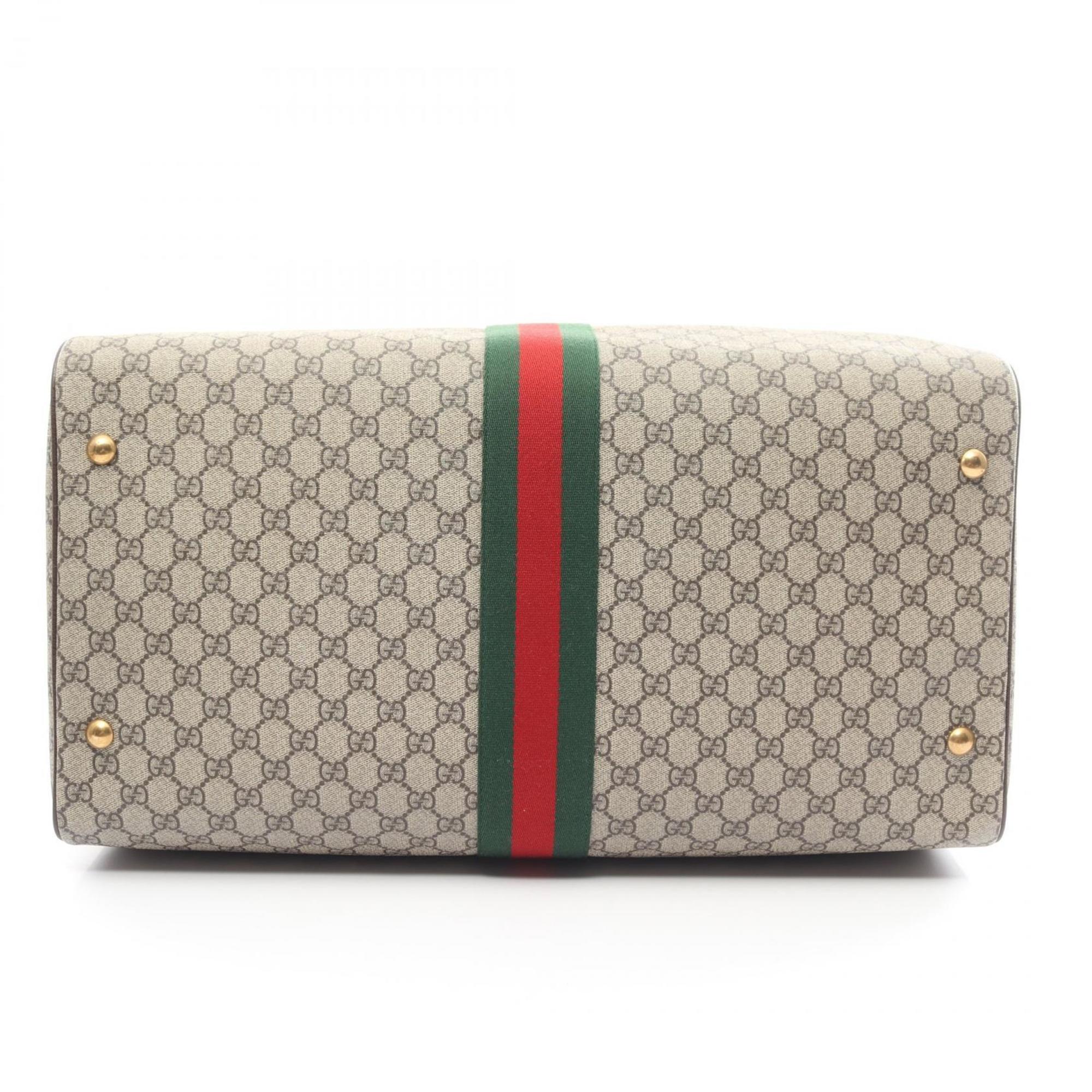 Gucci GG Supreme Sherry Line Boston Bag, Coated Canvas, Leather, Men's, Women's, Beige, Brown, Multicolor, 5479599C2ST8746