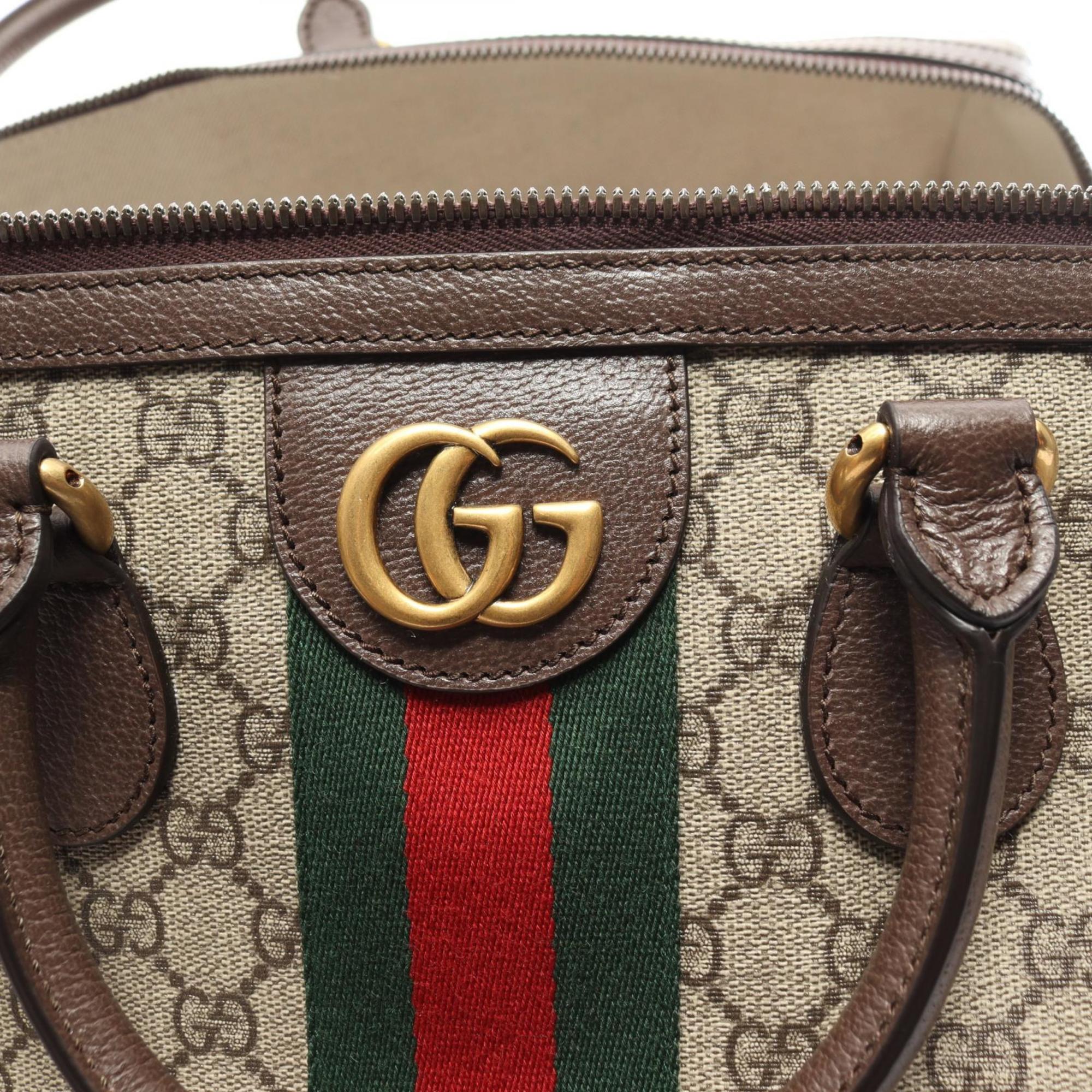 Gucci GG Supreme Sherry Line Boston Bag, Coated Canvas, Leather, Men's, Women's, Beige, Brown, Multicolor, 5479599C2ST8746