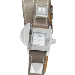 Hermes HERMES Medor W Tour Wristwatch Stainless Steel Leather Strap Women's White ME2.110