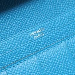 Hermes HERMES Bearn Soufflet Verso Bi-fold Long Wallet Epsom Leather Women's Green Blue