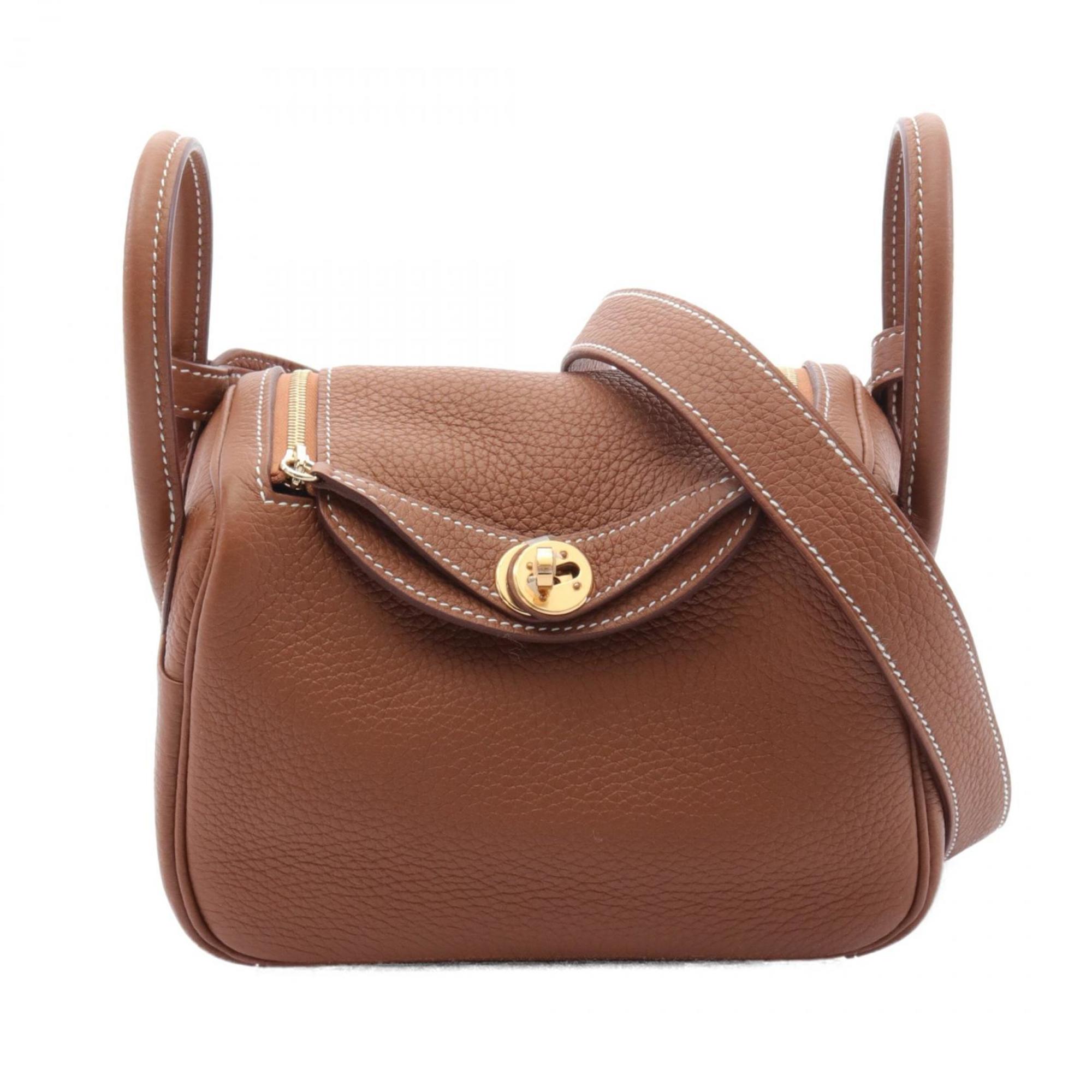 Hermes Lindy Gold Shoulder Bag Taurillon Clemence Women's Brown