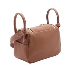 Hermes Lindy Gold Shoulder Bag Taurillon Clemence Women's Brown