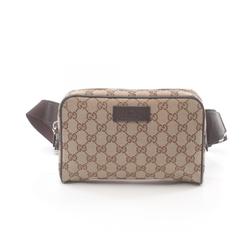 Gucci GG Canvas Waist Bag Body Leather Men Women Beige Brown 449174