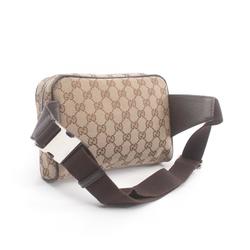 Gucci GG Canvas Waist Bag Body Leather Men Women Beige Brown 449174