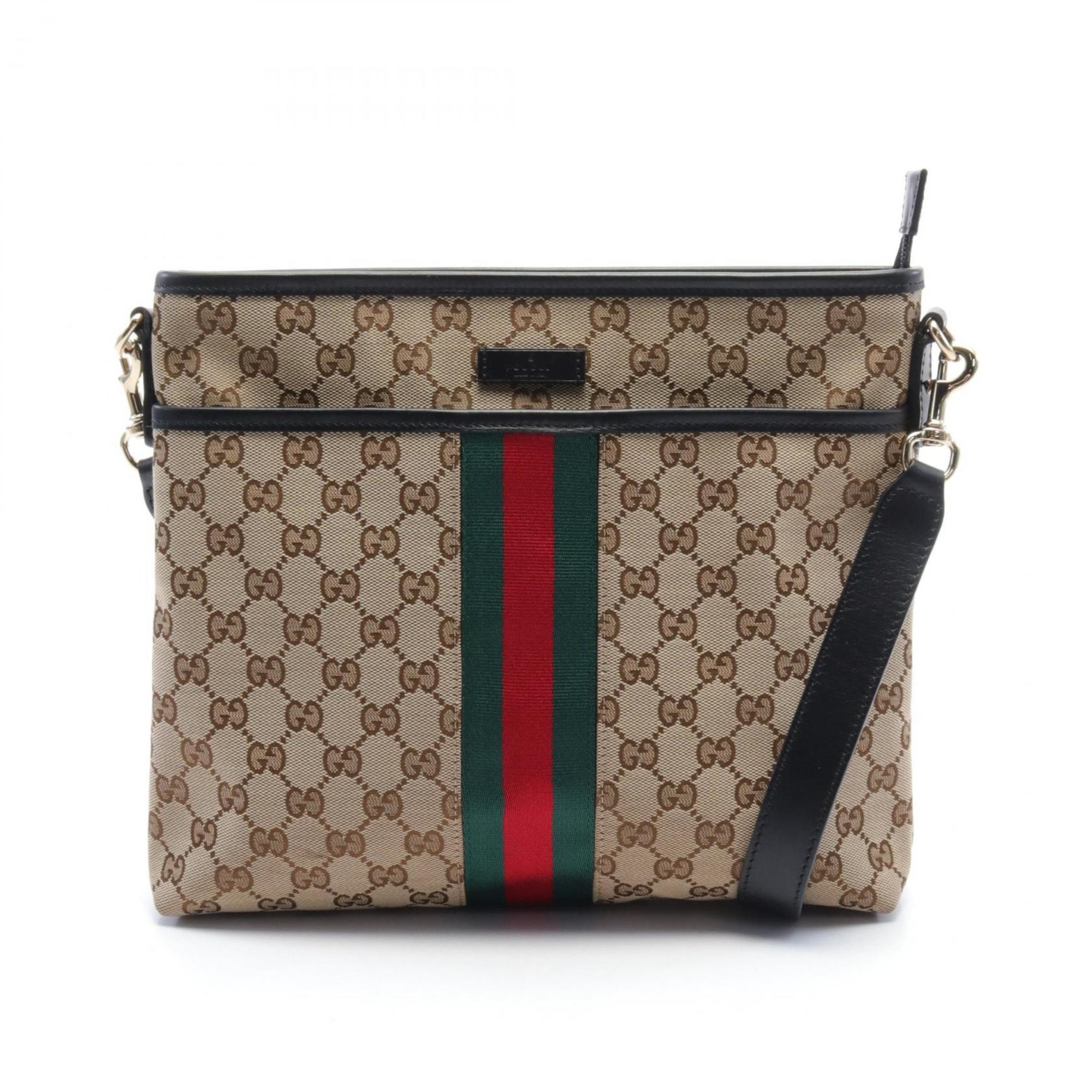 Gucci GG Canvas Sherry Line Shoulder Bag Leather Women's Beige Brown Multicolor 388926