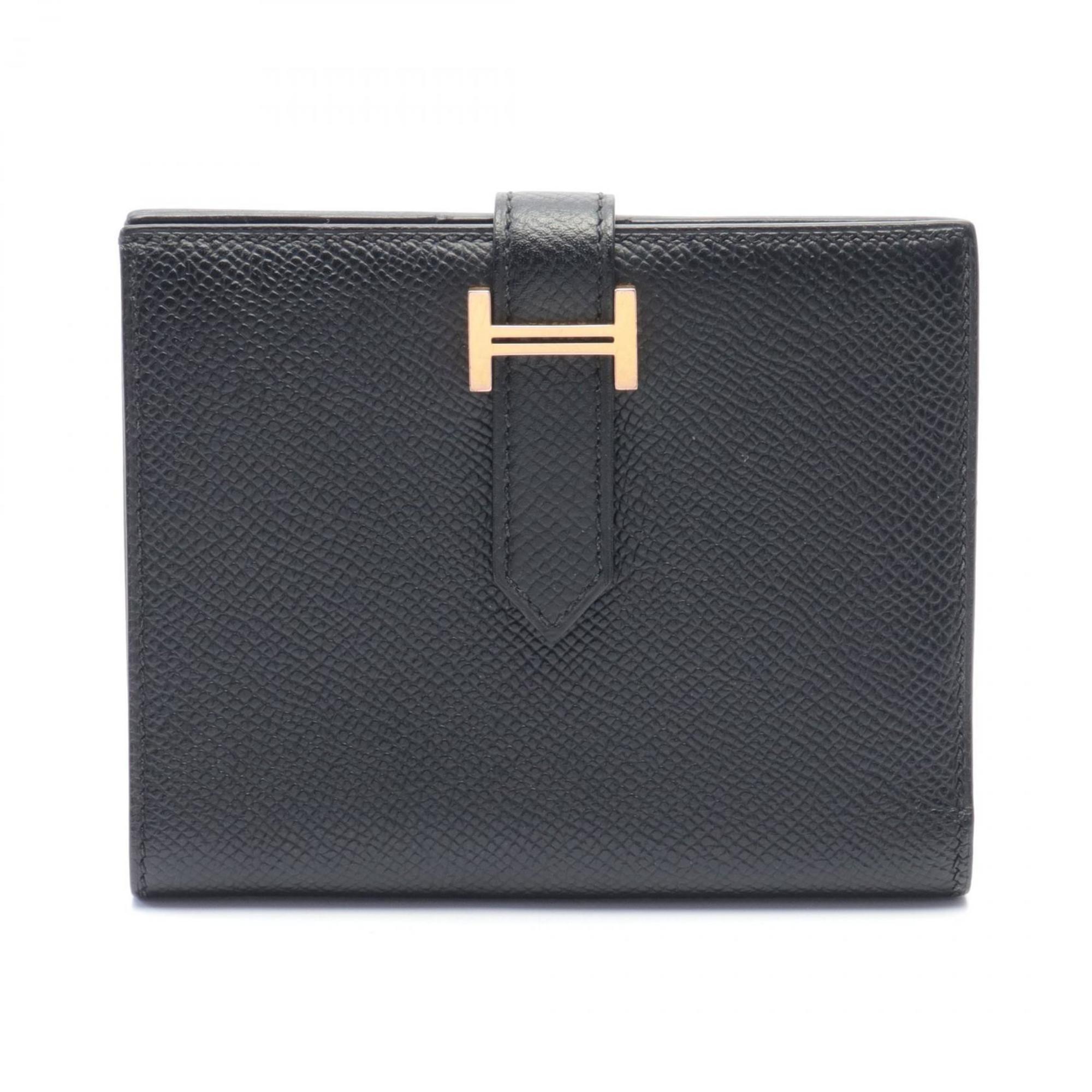 Hermes HERMES Bearn Compact Bi-fold Wallet Epsom Leather Women's Black