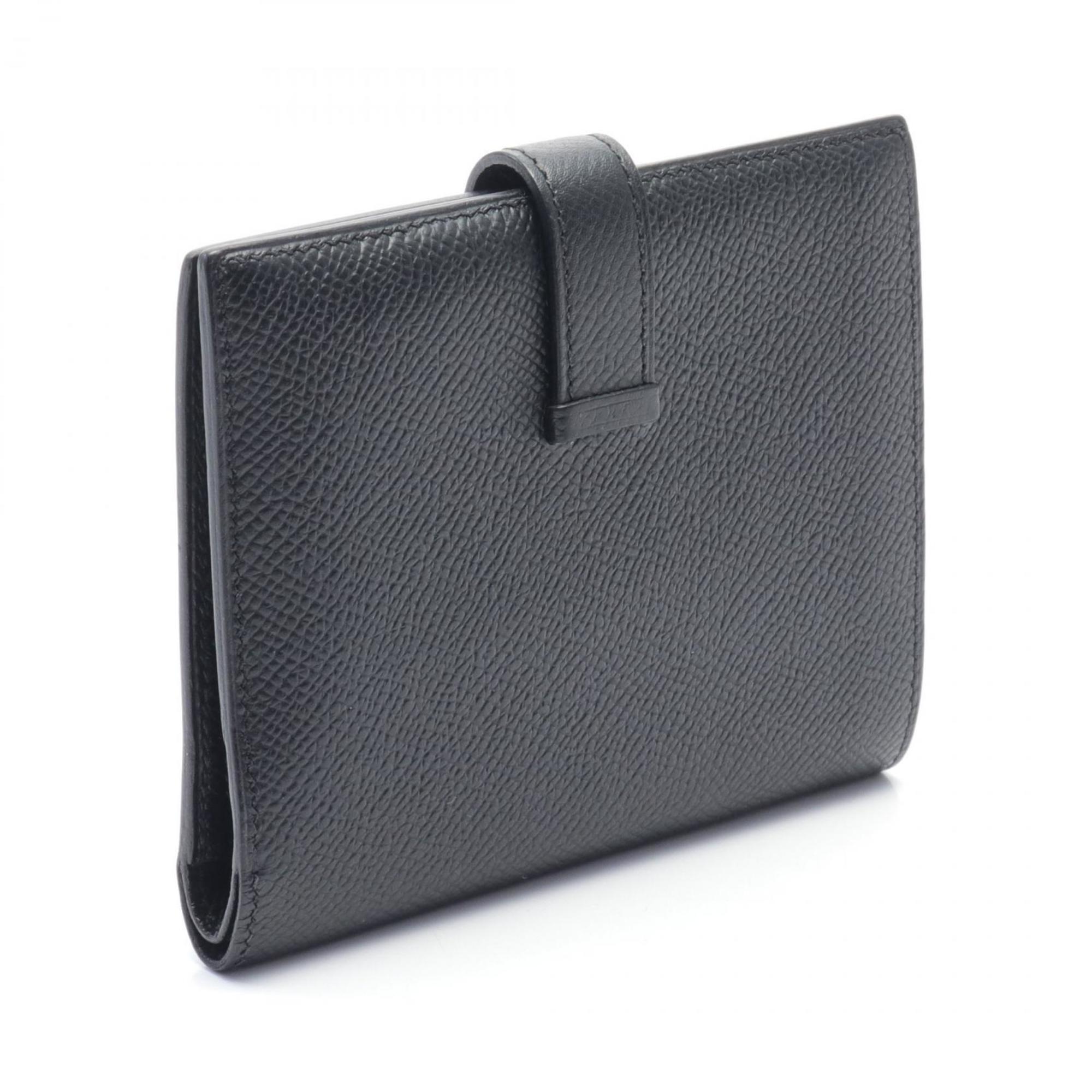 Hermes HERMES Bearn Compact Bi-fold Wallet Epsom Leather Women's Black