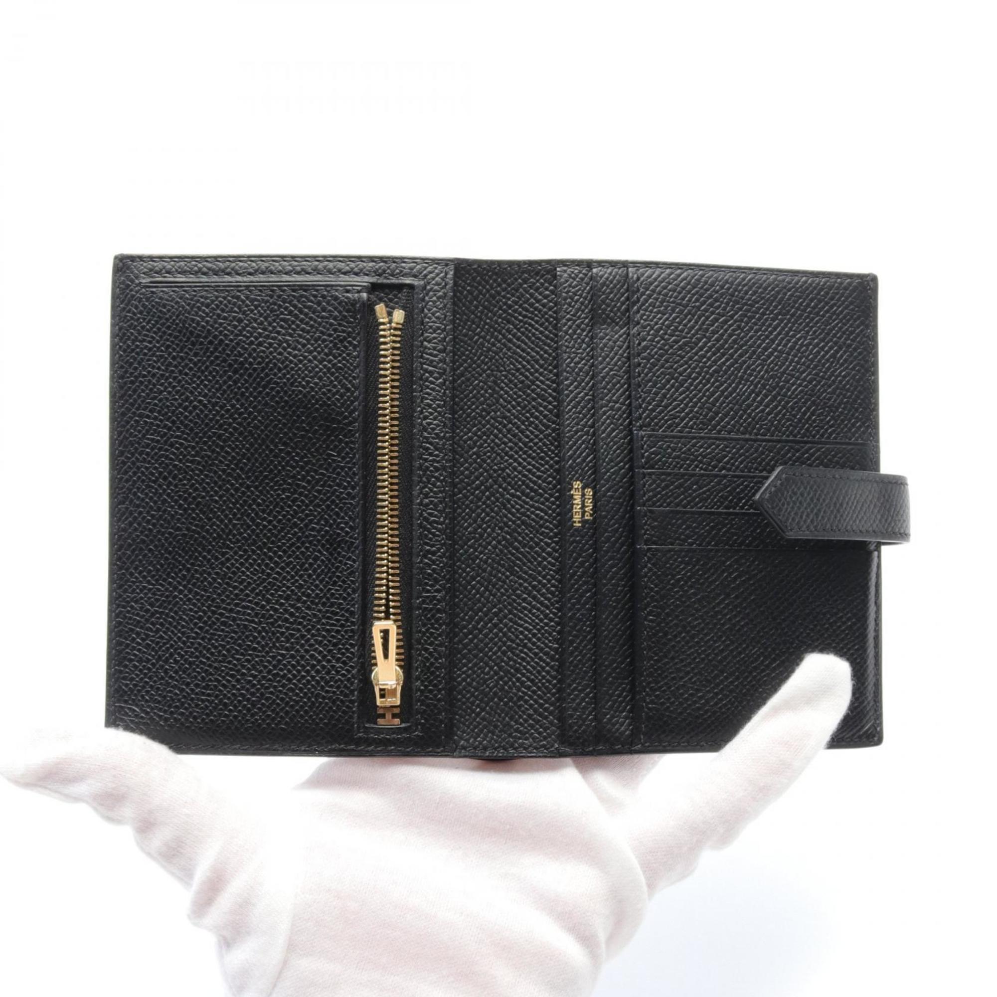 Hermes HERMES Bearn Compact Bi-fold Wallet Epsom Leather Women's Black