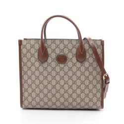 Gucci GG Supreme Tote Bag, Coated Canvas, Leather, Women's, Beige, Brown, 65998392TCG8563