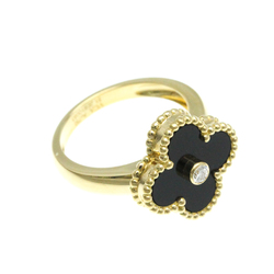 Van Cleef & Arpels Vintage Alhambra Yellow Gold (18K) Fashion Diamond,Onyx Band Ring Black,Gold