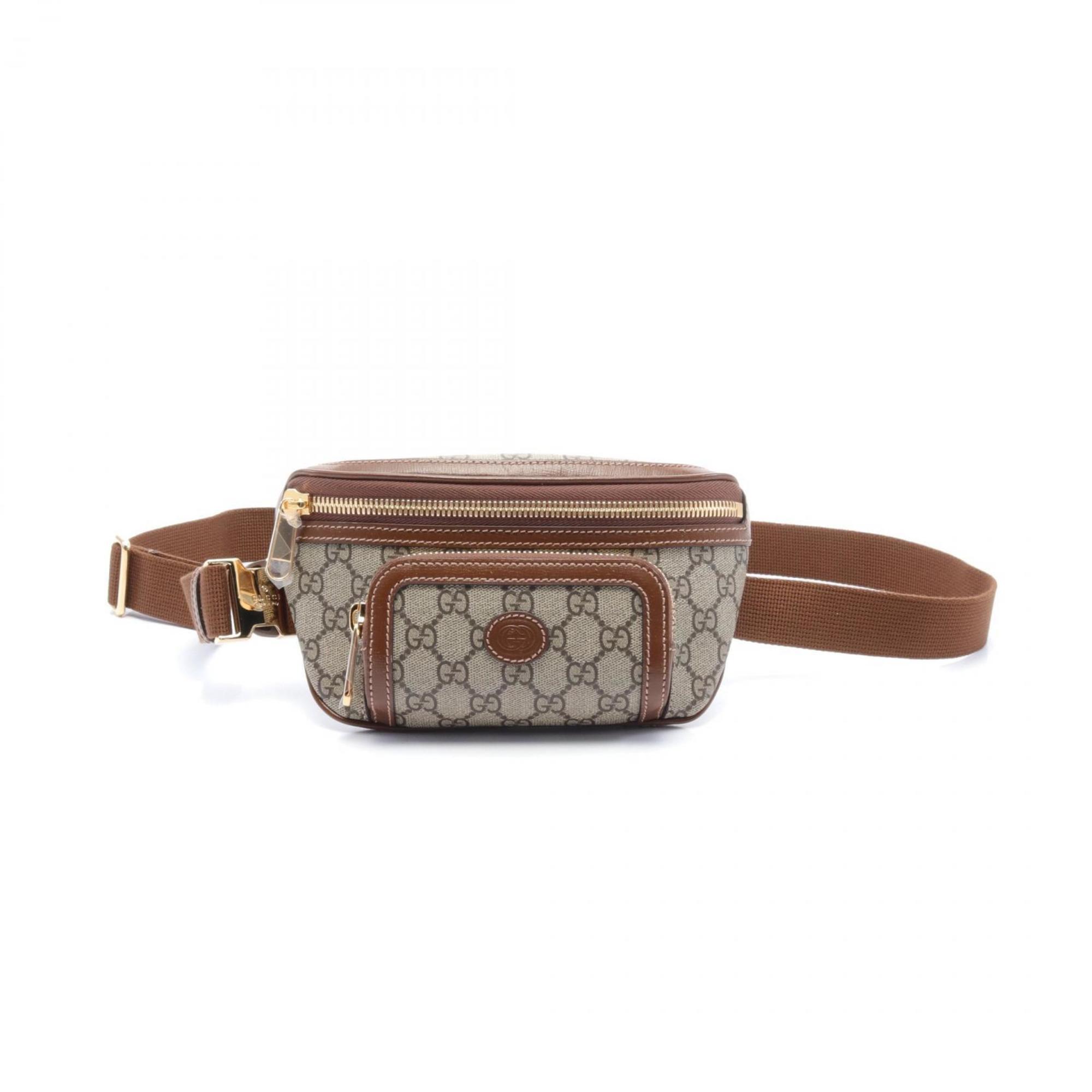 Gucci Interlocking G GG Supreme Belt Bag Waist Body Coated Canvas Leather Men's Beige Brown 68293392THG8563