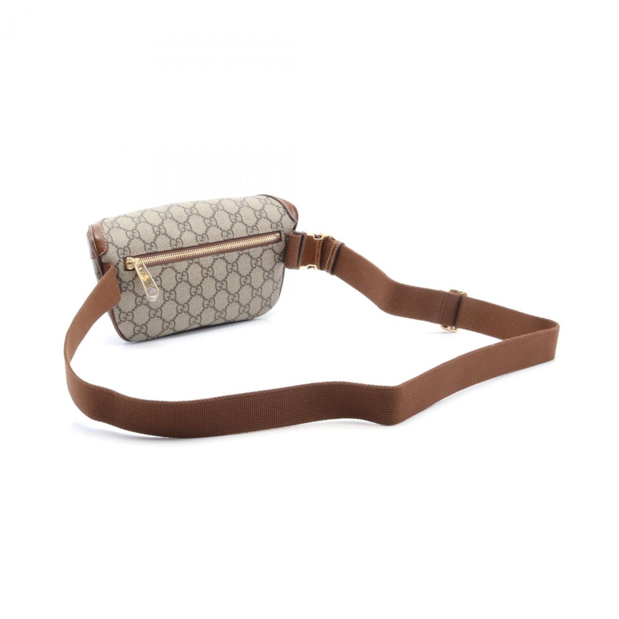 Gucci Interlocking G GG Supreme Belt Bag Waist Body Coated Canvas Leather Men's Beige Brown 68293392THG8563