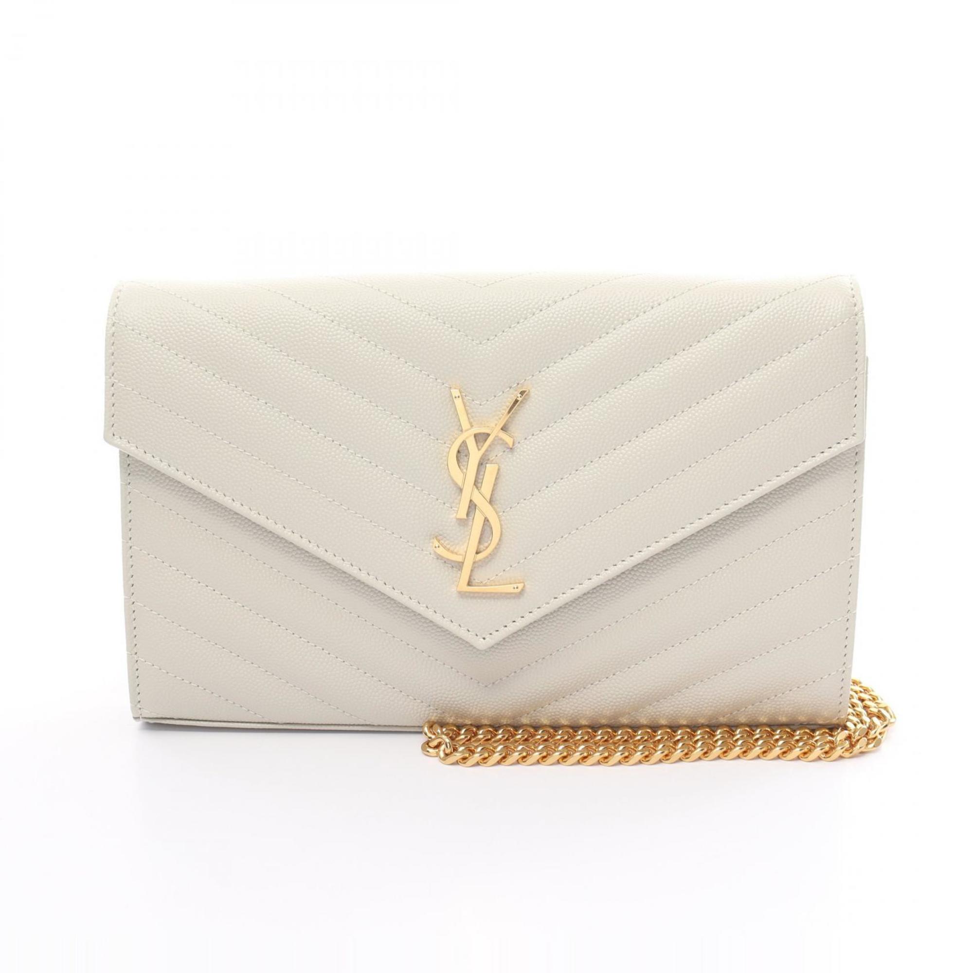 Saint Laurent Cassandra Classic Shoulder Bag, Leather, Women's, White, 377828BOW019207