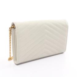 Saint Laurent Cassandra Classic Shoulder Bag, Leather, Women's, White, 377828BOW019207