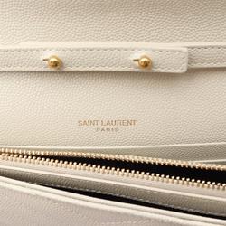 Saint Laurent Cassandra Classic Shoulder Bag, Leather, Women's, White, 377828BOW019207