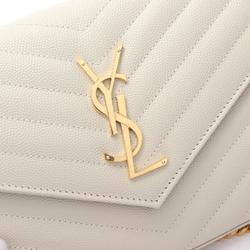 Saint Laurent Cassandra Classic Shoulder Bag, Leather, Women's, White, 377828BOW019207