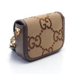 GUCCI Horsebit 1955 Jumbo GG Shoulder Bag Canvas Leather Women's Beige Brown 658574