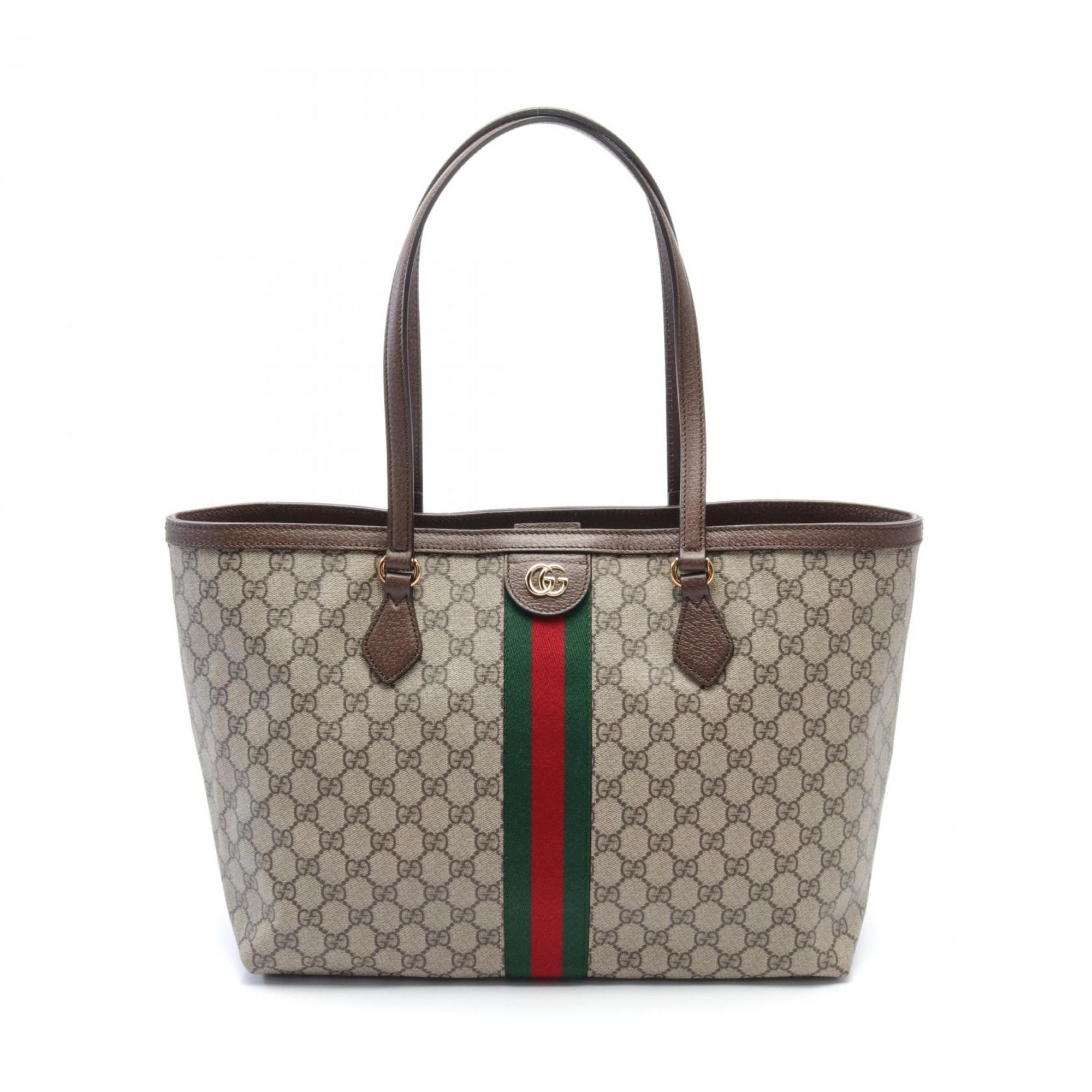 GUCCI Medium Tote Bag, Coated Canvas, Leather, Women's, Beige, Brown, Multicolor, 631685