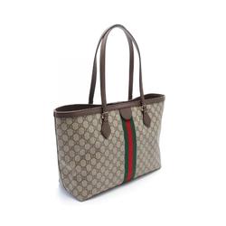 GUCCI Medium Tote Bag, Coated Canvas, Leather, Women's, Beige, Brown, Multicolor, 631685