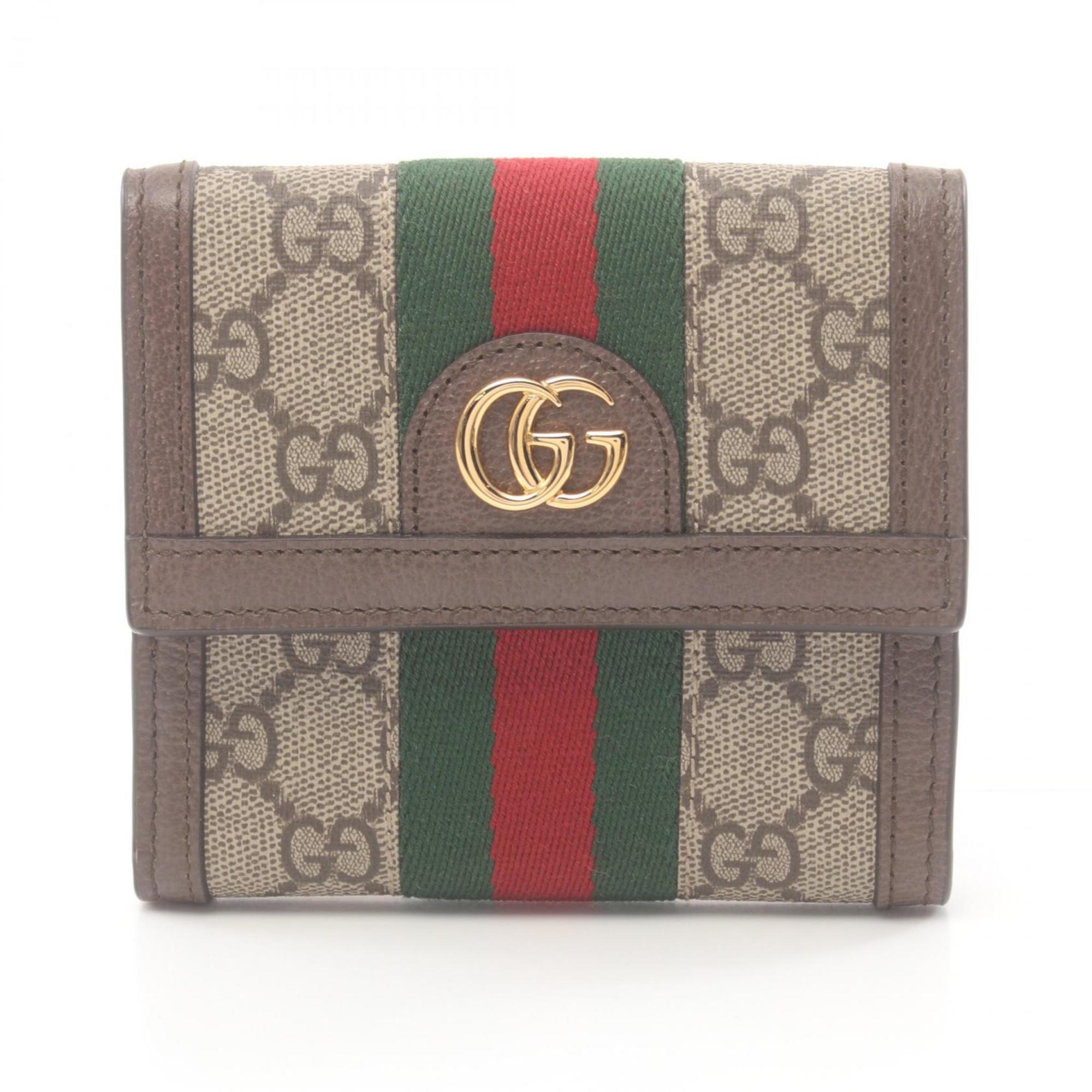 Gucci Ophidia GG French Flap Wallet Sherry Line W Coated Canvas Leather Women's Beige Brown Multicolor 52317396IWG8745