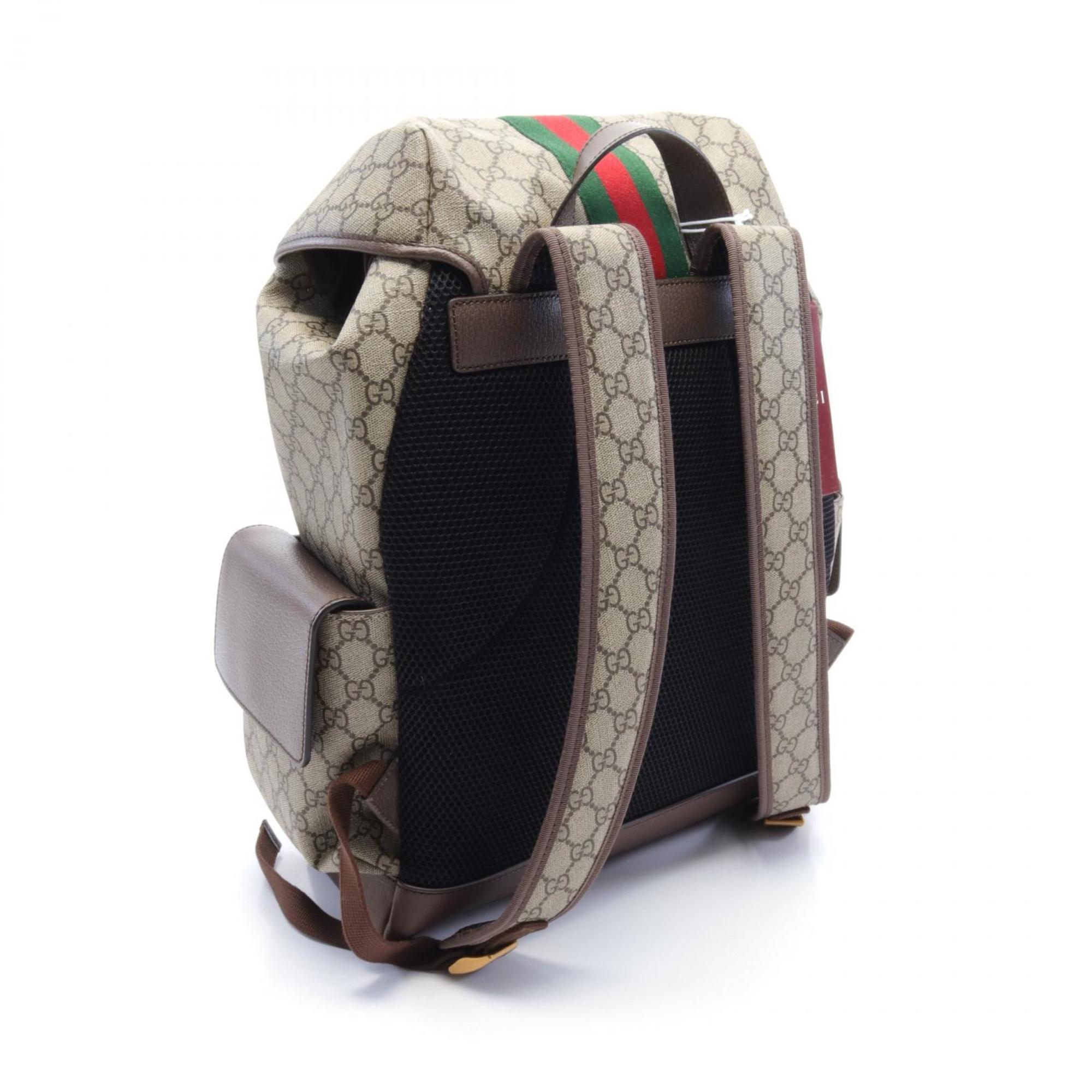 Gucci Ophidia GG Supreme Rucksack Backpack Bag Coated Canvas Leather Men's Beige Brown Multicolor 598140HUHAT8564