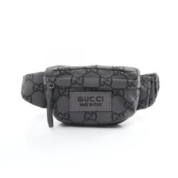 Gucci GG pattern large belt bag, waist body nylon, leather, men's, gray, black, 767934FACPM124695