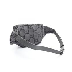 Gucci GG pattern large belt bag, waist body nylon, leather, men's, gray, black, 767934FACPM124695