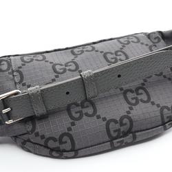 Gucci GG pattern large belt bag, waist body nylon, leather, men's, gray, black, 767934FACPM124695