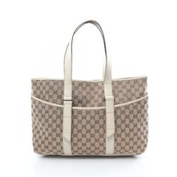 GUCCI GG Canvas Tote Bag Leather Women's Beige Ivory 153238