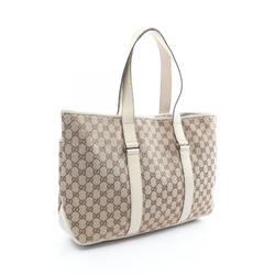 GUCCI GG Canvas Tote Bag Leather Women's Beige Ivory 153238