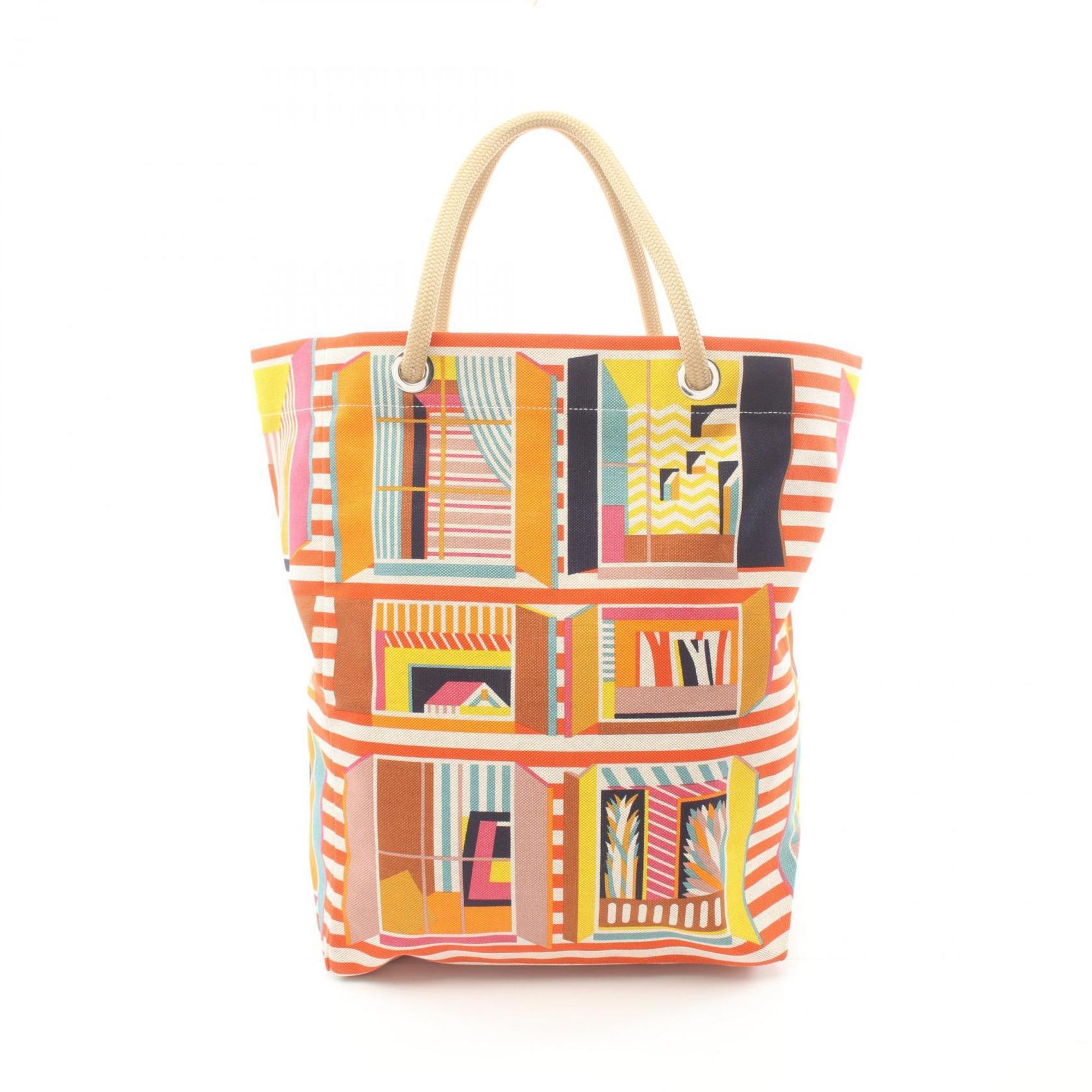 Hermes HERMES From My Window Beach Bag Tote Canvas Women's Orange Multicolor H103635M 01