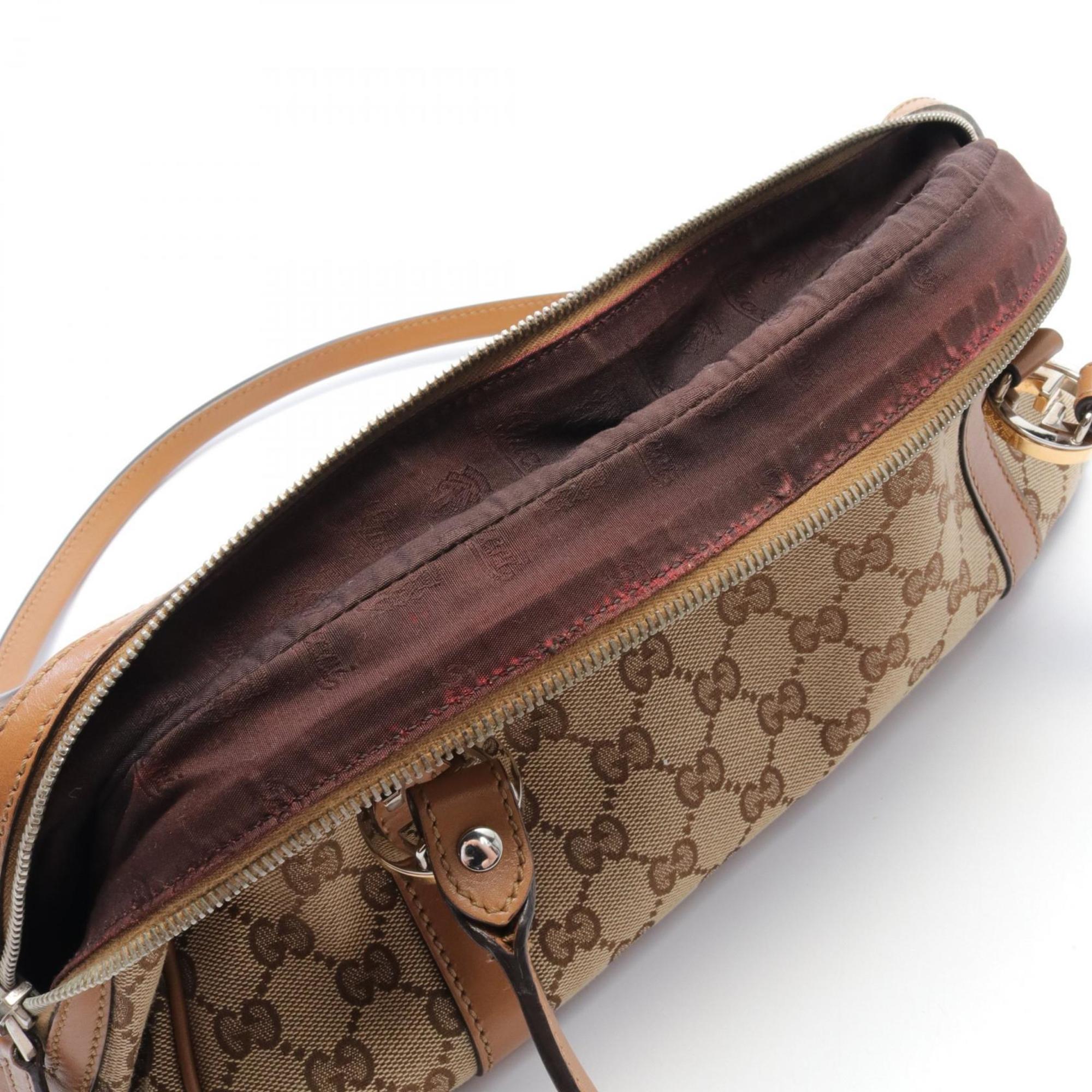 GUCCI GG Twins Guccissima Shoulder Bag Canvas Leather Women's Beige Brown 232958