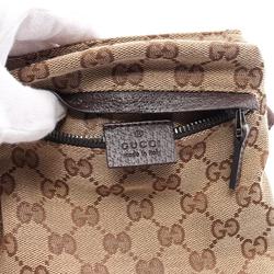 Gucci GG Canvas Waist Bag Body Leather Men Women Beige Brown 28566