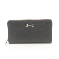 GUCCI Horsebit Round Long Wallet Leather Women's Black 700484