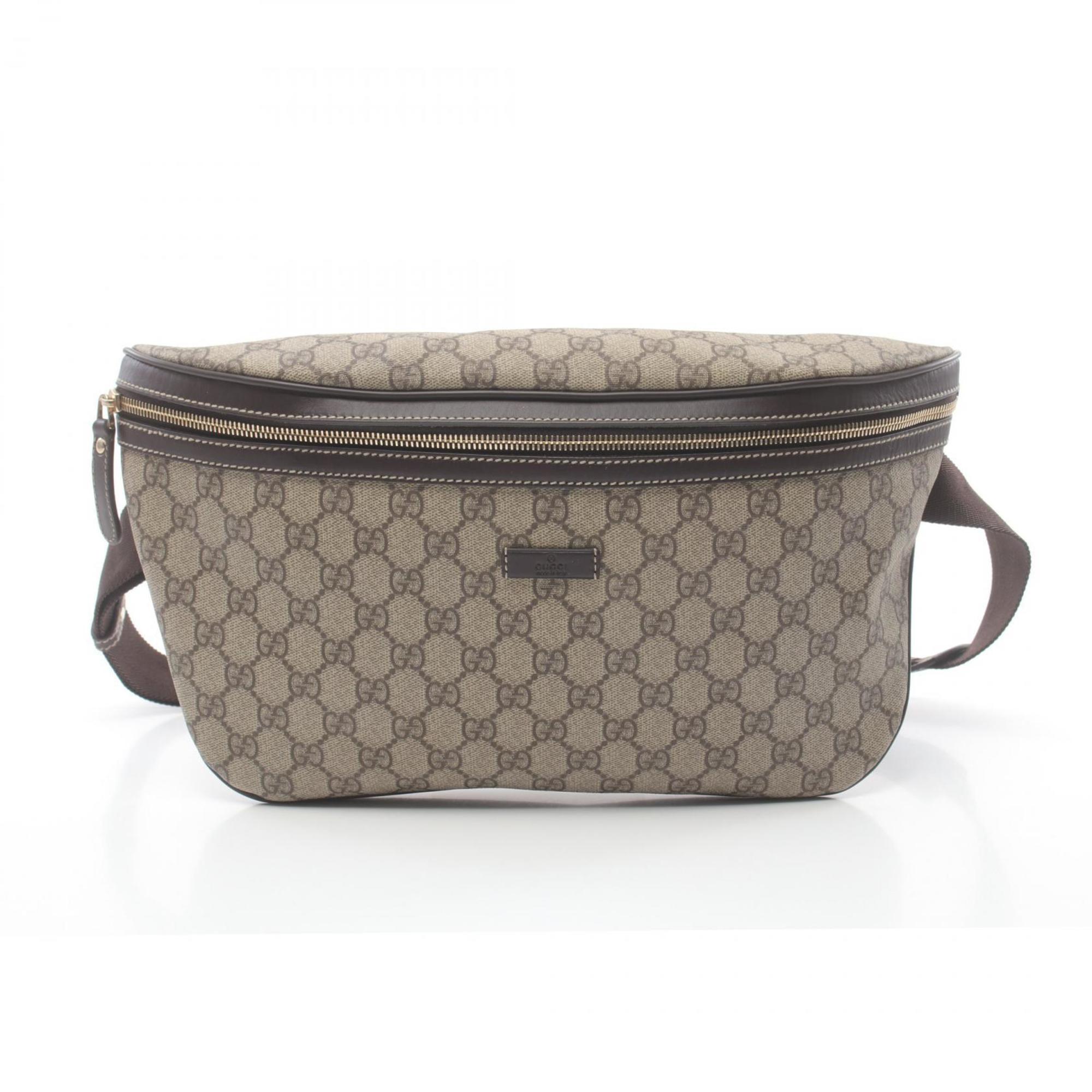 Gucci GG Supreme Waist Bag Body Coated Canvas Leather Men Women Beige Brown 211110