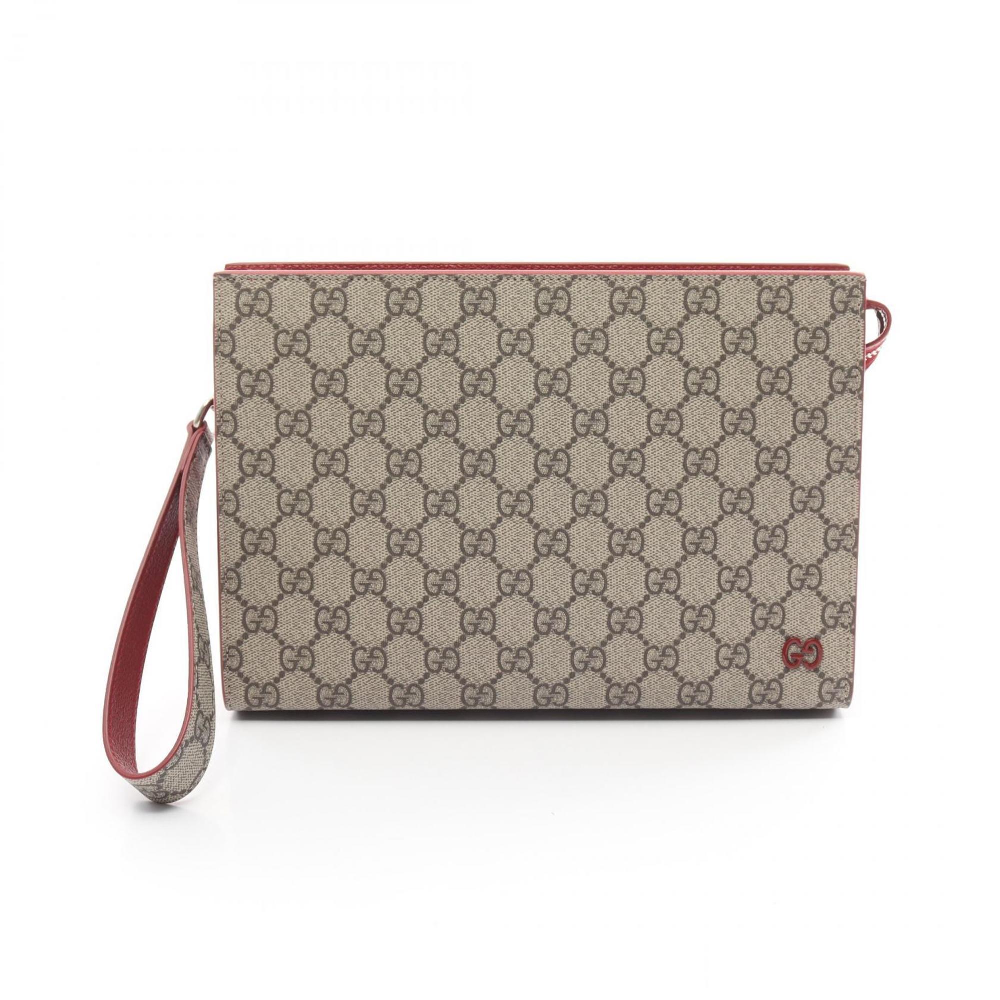 Gucci GG Supreme Second Bag Clutch Coated Canvas Leather Men's Beige Bordeaux 768255FACQC9752