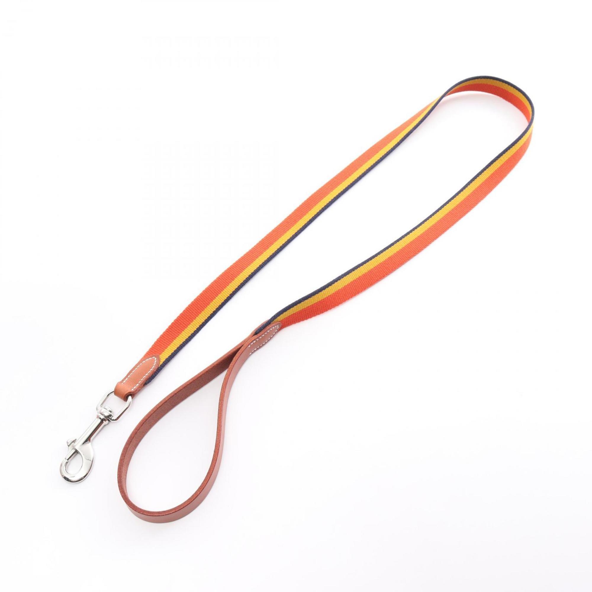 Hermes HERMES Dog Lead Rocaval Nylon Leather Women's Orange Multicolor