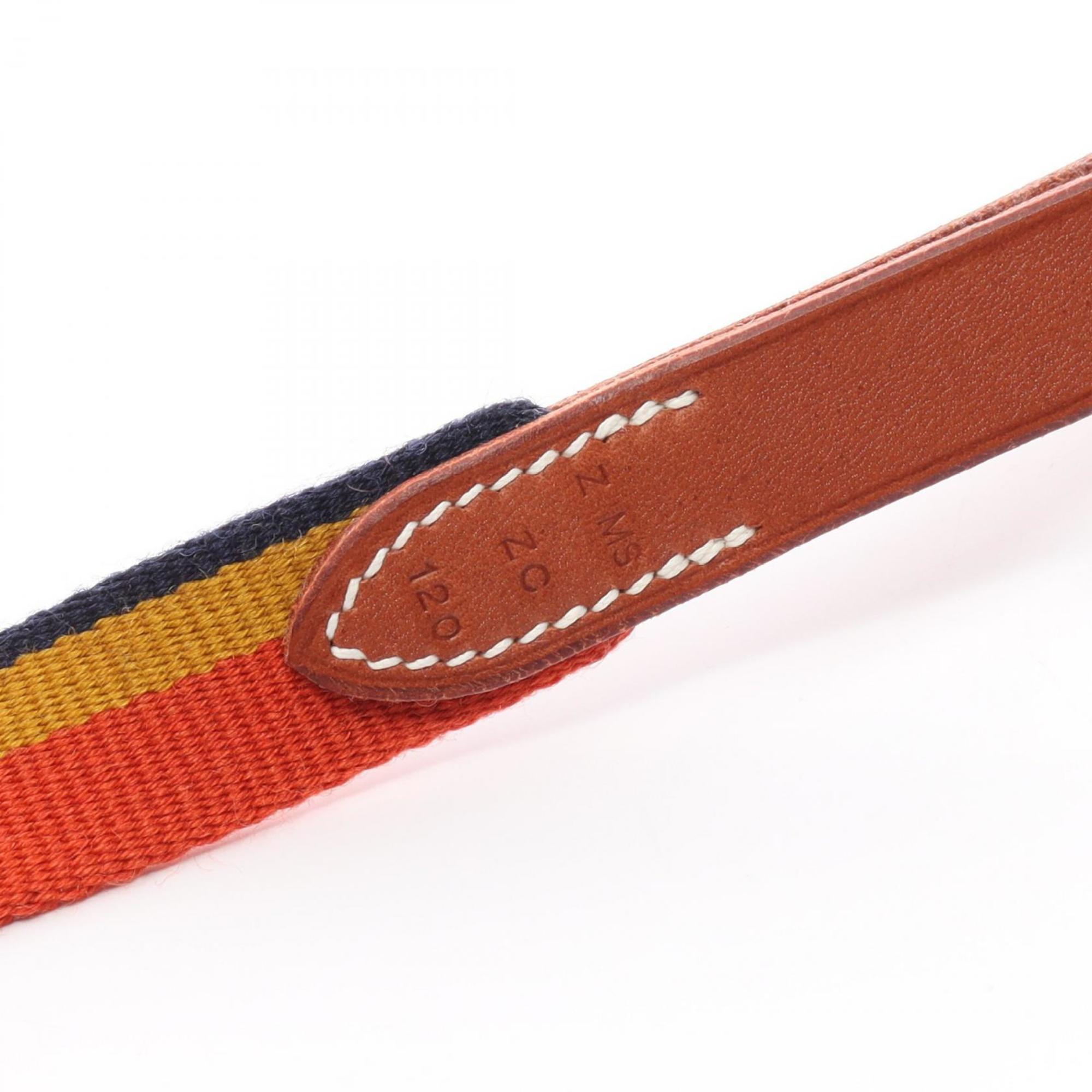 Hermes HERMES Dog Lead Rocaval Nylon Leather Women's Orange Multicolor