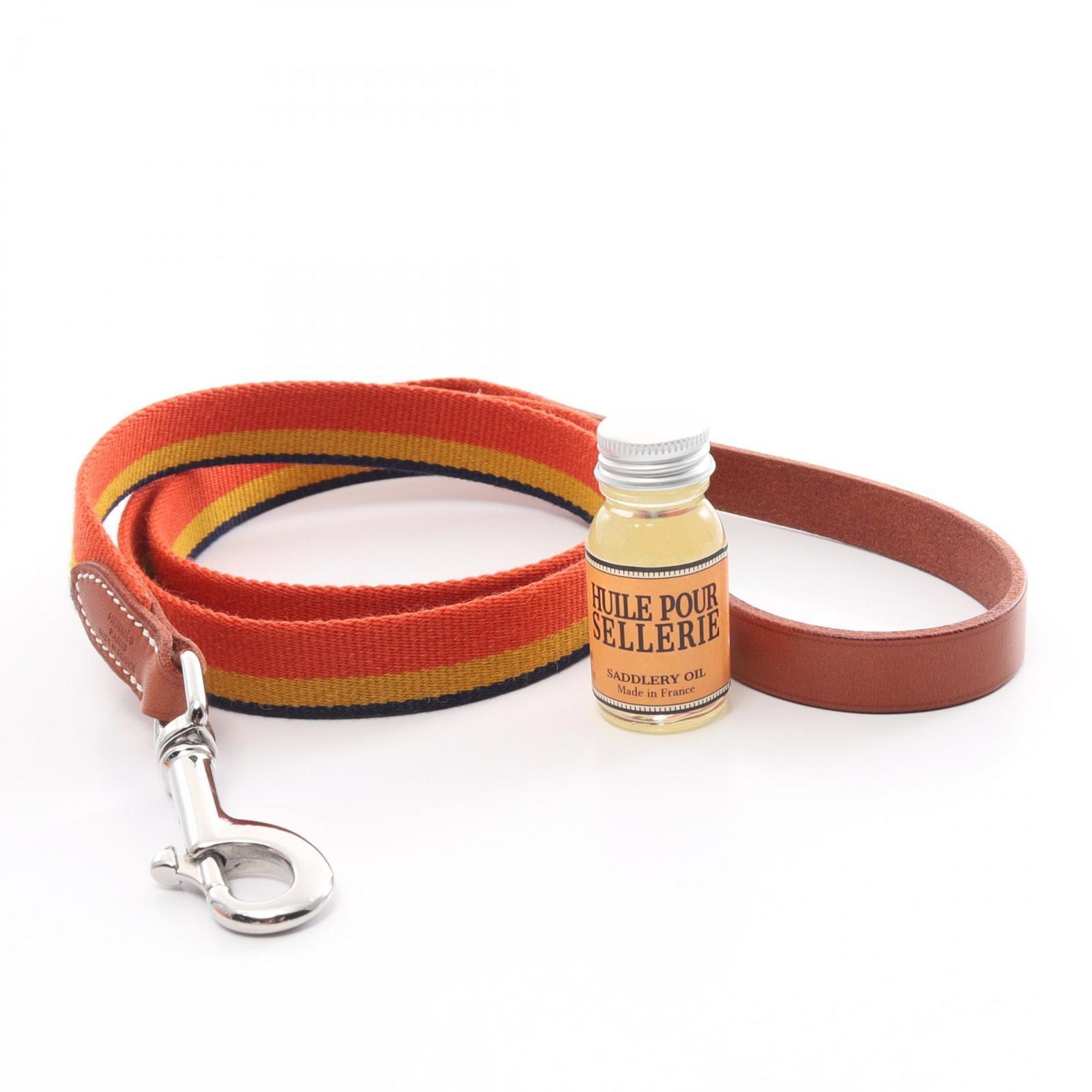 Hermes HERMES Dog Lead Rocaval Nylon Leather Women's Orange Multicolor