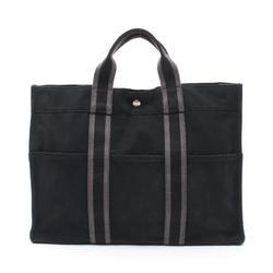 Hermes HERMES Foul Tote MM Bag Canvas Women's Black Grey