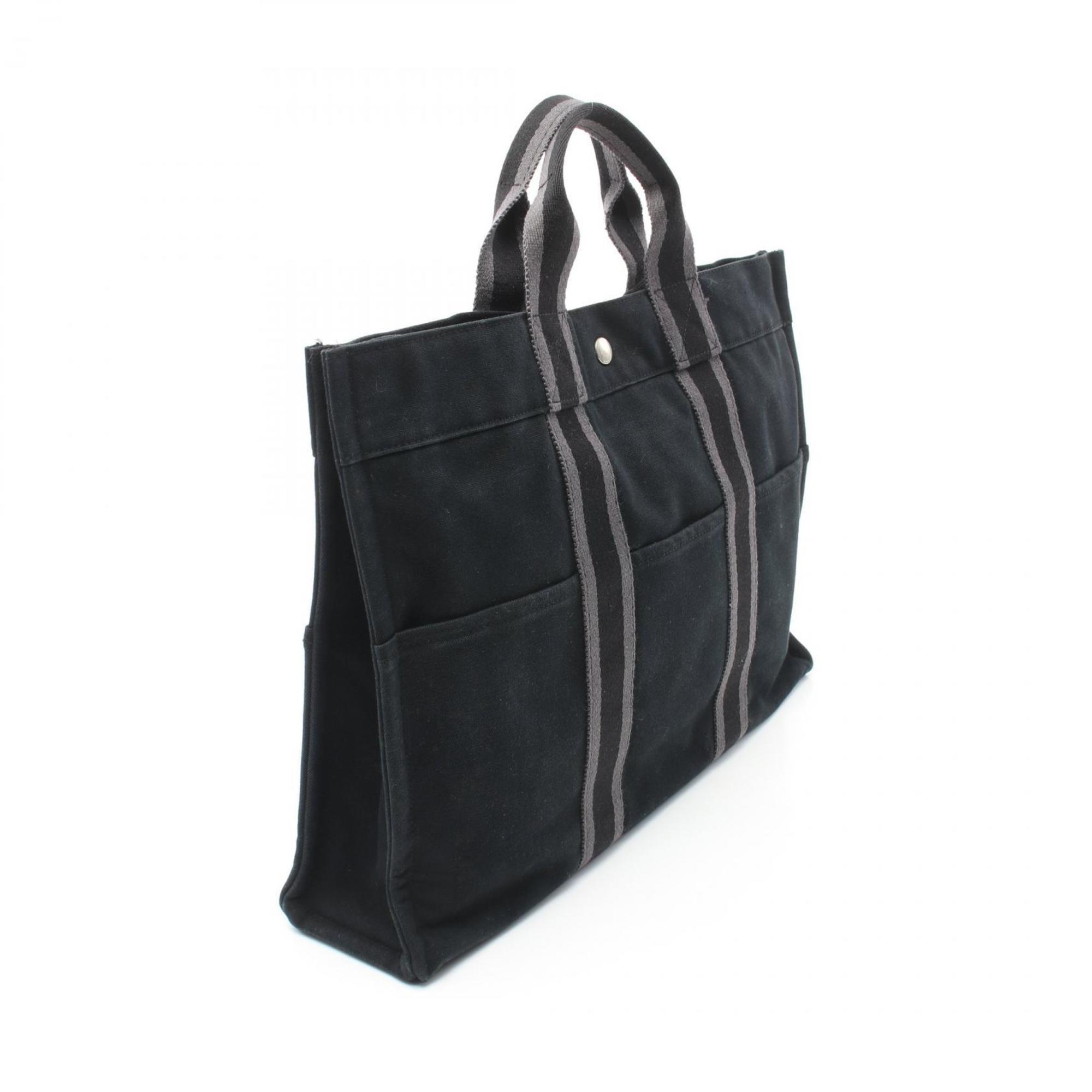 Hermes HERMES Foul Tote MM Bag Canvas Women's Black Grey