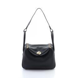 Hermes Lindy 26 Shoulder Bag, Taurillon Clemence, Women's, Black, 073428CC